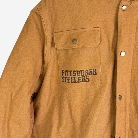 Pittsburgh Steelers Jacket Mens Large Brown Hooded Canvas Zip NFL Darius Rucker - Picture 4 of 16